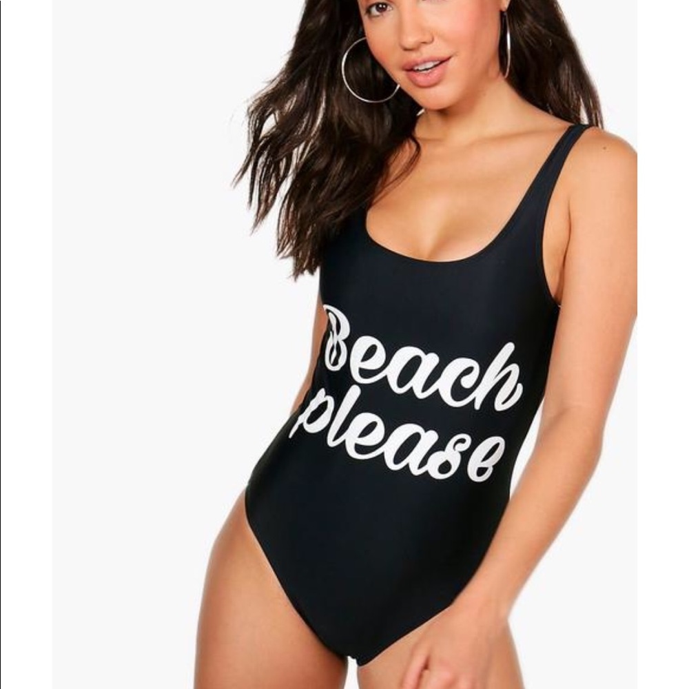 ASOS BooHoo Beach Please Graphic Black Swimsuit
